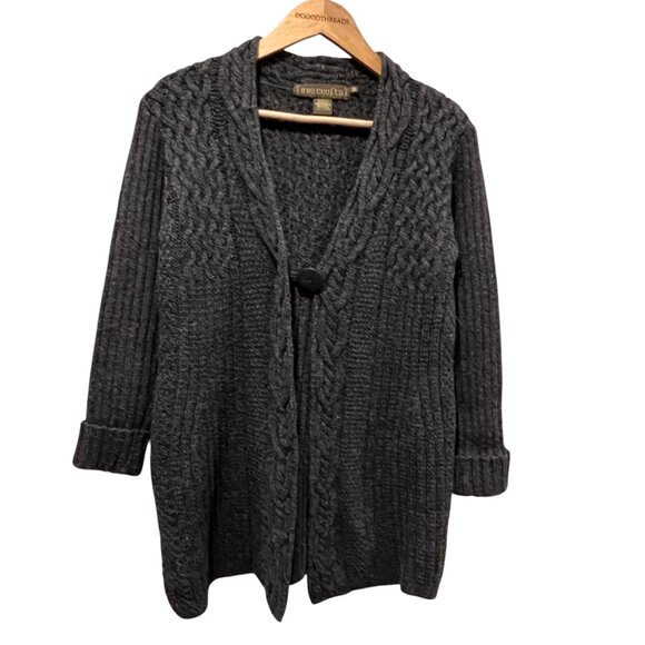 Inis Crafts Ireland Long Wool Cable Cardigan, Charcoal, M - Picture 8 of 8